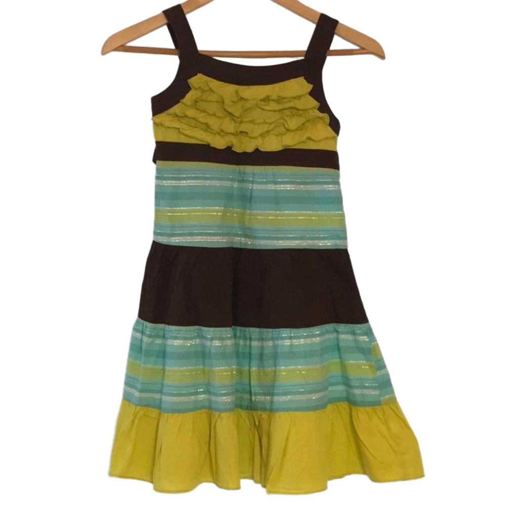 Jenny &Me (7) GUC green & brown dress
